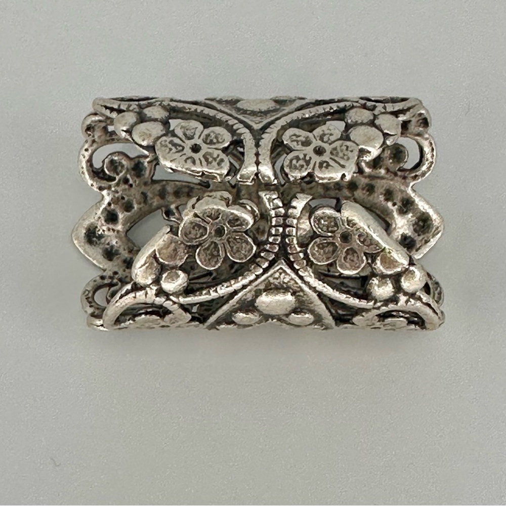 Boho Filigree Floral Ring – Silver Plated Adjustable Statement Jewelry – NWT - Picture 7 of 11